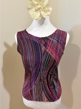 VTG 90s Self Esteem Pink, Purple & White Striped Raw Edge Sleeveless Top